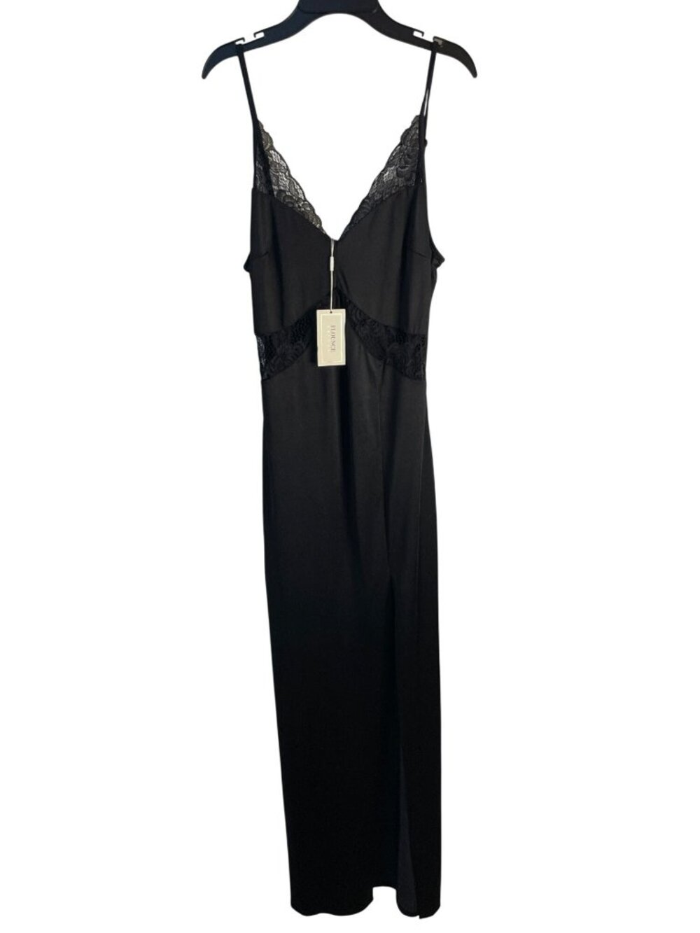 Flounce London Black Maxi Dress With Lace Inserts & Thigh Split Size 10 NWT